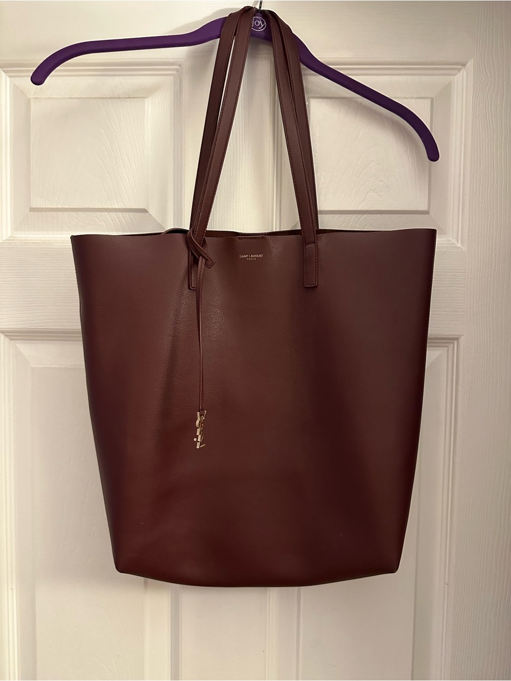Saint Laurent Burgundy Leather Tote with Signature Charm